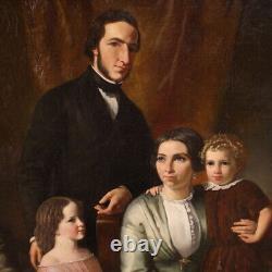 Family Portrait Signed and Dated 1855 Oil Painting on Canvas Antique Artwork