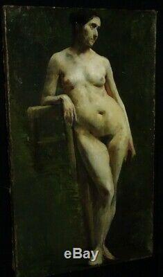 Female Nude Academy Oil On Canvas Old Painting