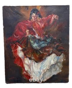 Fernand Van Hamme 1911-1976 Old Painting signed HST Flamenco Dancer Seville