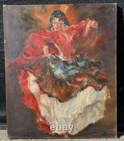 Fernand Van Hamme 1911-1976 Old Painting signed HST Flamenco Dancer Seville