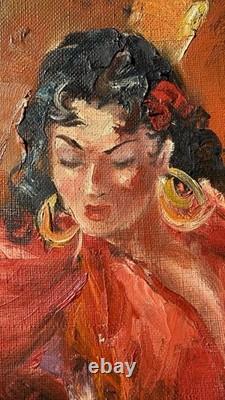 Fernand Van Hamme 1911-1976 Old Painting signed HST Flamenco Dancer Seville