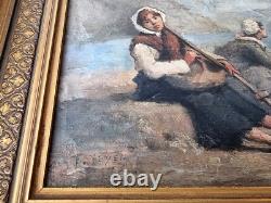 Fishing Women signed E FEYEN / old painting oil on canvas fishing scene
