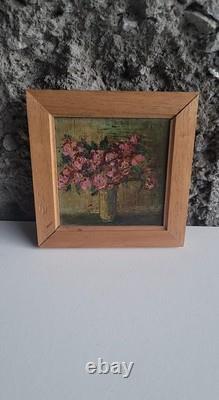 Floral Panel Oil Painting on Wood Miniature Antique JAMAR Signed to Identify