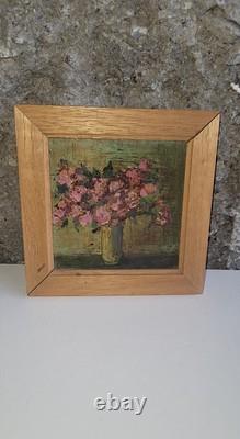 Floral Panel Oil Painting on Wood Miniature Antique JAMAR Signed to Identify