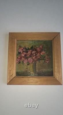 Floral Panel Oil Painting on Wood Miniature Antique JAMAR Signed to Identify