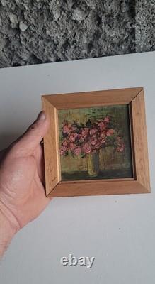 Floral Panel Oil Painting on Wood Miniature Antique JAMAR Signed to Identify