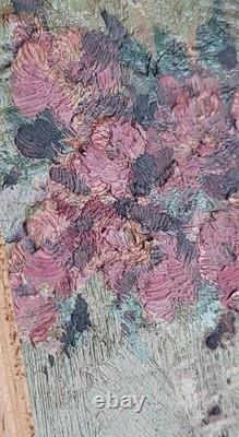 Floral Panel Oil Painting on Wood Miniature Antique JAMAR Signed to Identify