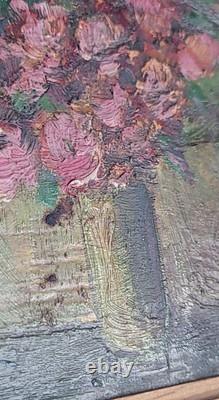 Floral Panel Oil Painting on Wood Miniature Antique JAMAR Signed to Identify