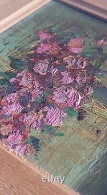 Floral Panel Oil Painting on Wood Miniature Antique JAMAR Signed to Identify