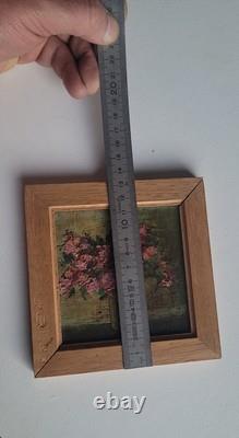 Floral Panel Oil Painting on Wood Miniature Antique JAMAR Signed to Identify