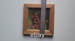 Floral Panel Oil Painting on Wood Miniature Antique JAMAR Signed to Identify