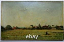 Former 19th Painting Impressionism Oil Landscape Seaside Animated Signed C. 1885