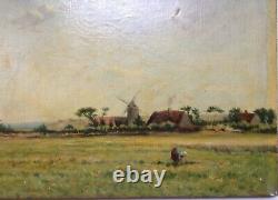Former 19th Painting Impressionism Oil Landscape Seaside Animated Signed C. 1885