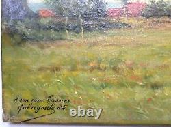 Former 19th Painting Impressionism Oil Landscape Seaside Animated Signed C. 1885