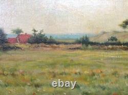 Former 19th Painting Impressionism Oil Landscape Seaside Animated Signed C. 1885