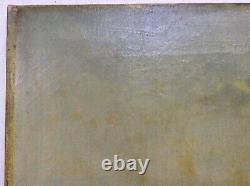 Former 19th Painting Impressionism Oil Landscape Seaside Animated Signed C. 1885