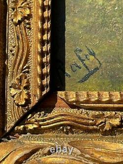 Former Golden Wooden Frame Pair Painting On Orientalist Wood Painting
