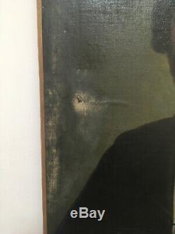 Former Grand XIX Portrait Young Man, Painting Table Oil On Canvas