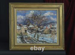 Former Landscape Painting Impressionist Village Snow Signed Lucien Haffen Alsace