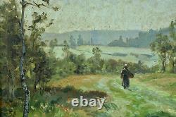 Former Landscape Painting Paysanne On The Chemin Doubsigné Emile Isenbart 19th