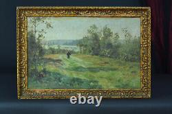 Former Landscape Painting Paysanne On The Chemin Doubsigné Emile Isenbart 19th