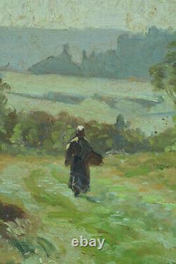 Former Landscape Painting Paysanne On The Chemin Doubsigné Emile Isenbart 19th