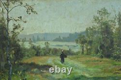 Former Landscape Painting Paysanne On The Chemin Doubsigné Emile Isenbart 19th