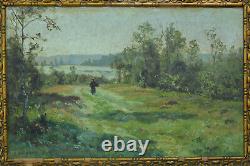 Former Landscape Painting Paysanne On The Chemin Doubsigné Emile Isenbart 19th