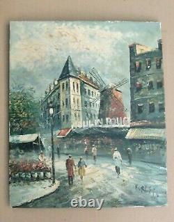 Former Oil On Canvas Of The 1960s Signed Burnett Moulin Rouge