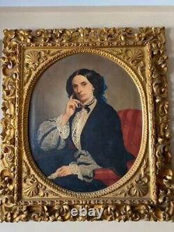 Former Oil On Canvas Portrait Woman XIX Eme Signed C. Mussini 1858