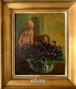 Former Oil Painting Beginning XX Nature Death Sculpture Naked Woman Signed