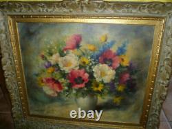 Former Oil Painting On Canvas Bouquet Flowers Signed Pierre Sorel 1950 Golden Frame