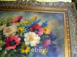 Former Oil Painting On Canvas Bouquet Flowers Signed Pierre Sorel 1950 Golden Frame