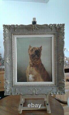 Former Oil Painting On Canvas. Portrait Dog. Signed