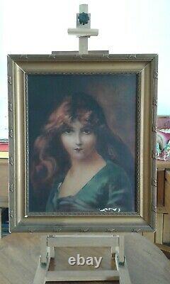Former Oil Painting On Canvas. Portrait Young Woman With Red Hair. 1900