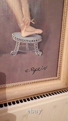 Former Oil Painting On Canvas Woman Ballerina Classical Dance Signed 56×45 CM
