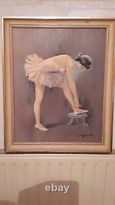 Former Oil Painting On Canvas Woman Ballerina Classical Dance Signed 56×45 CM