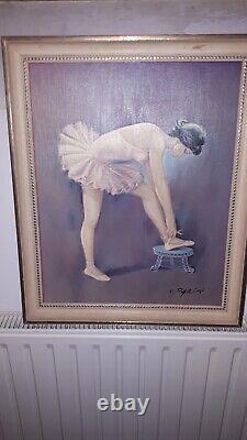 Former Oil Painting On Canvas Woman Ballerina Classical Dance Signed 56×45 CM