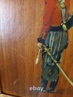 Former Oil Painting On Napoleonic Soldier Panel Signed 21x15 CM / 1