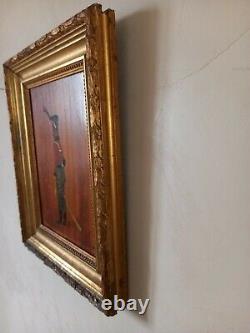 Former Oil Painting On Napoleonic Soldier Panel Signed 21x15 CM / 1