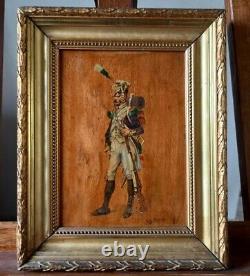 Former Oil Painting On Napoleonic Soldier Panel Signed 21x15 CM / 2