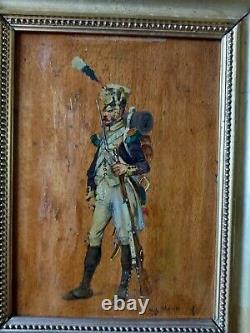 Former Oil Painting On Napoleonic Soldier Panel Signed 21x15 CM / 2