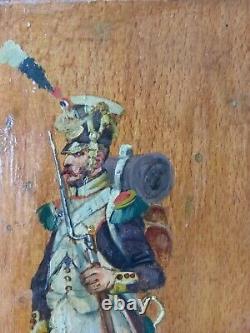 Former Oil Painting On Napoleonic Soldier Panel Signed 21x15 CM / 2