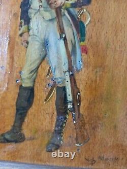 Former Oil Painting On Napoleonic Soldier Panel Signed 21x15 CM / 2