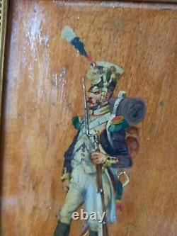 Former Oil Painting On Napoleonic Soldier Panel Signed 21x15 CM / 2