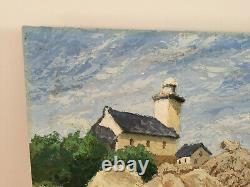 Former Oil Painting On Sign Albert Dujardin (xxe-s) Lighthouse In Bretagne