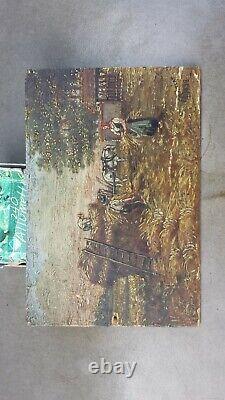 Former Oil Painting On Wood Country Landscape La Fenaison Signed V Moiriat