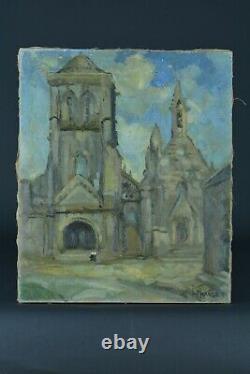 Former Painting Breton Animated Landscape Place Locronan Brittany Signed François