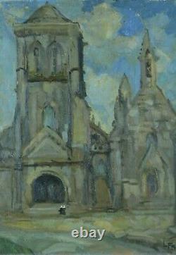 Former Painting Breton Animated Landscape Place Locronan Brittany Signed François