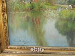 Former Painting Oil On Canvas Signed 1885 Vaches At Puturage At The Edge Of The Water